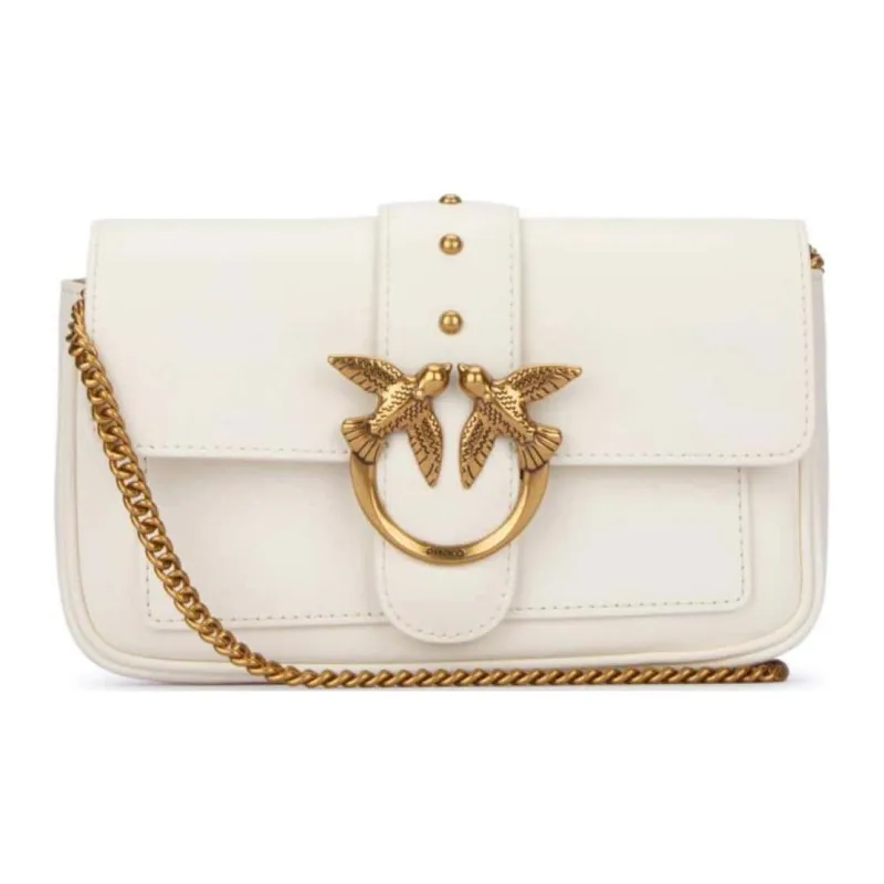 PINKO Pocket Love Leather Crossbody Bag, Shoulder Bag Women's White-3