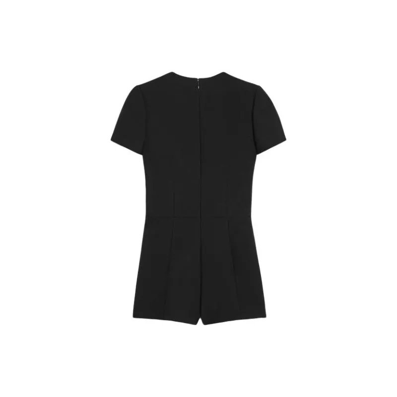 CELINE Wrinkled Double Layered Wool Short Jumpsuit Bodysuits Women's Black-1