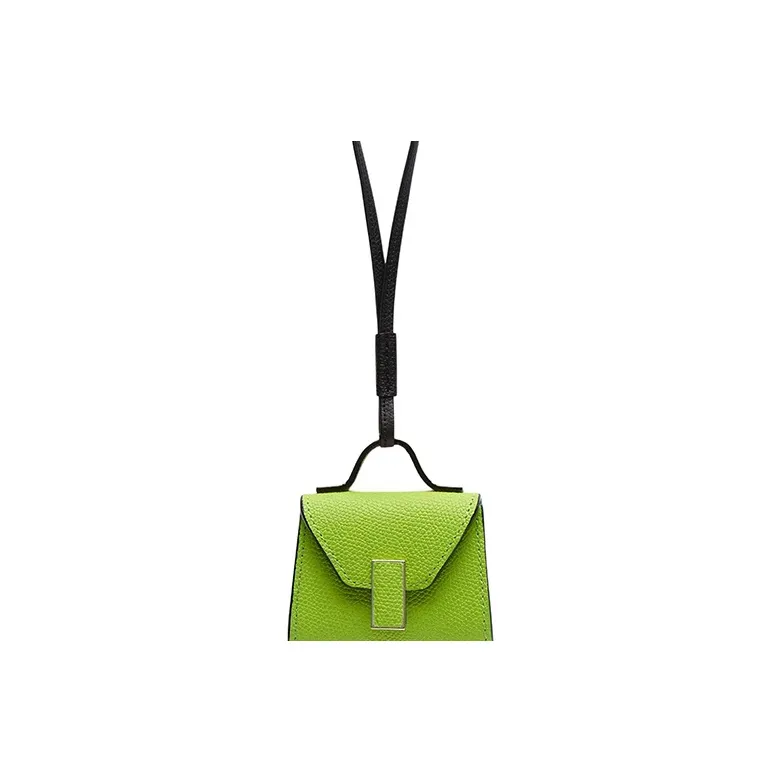 Valextra Millepunte Calfskin Earphone Case Women's Apple Green & Black-4