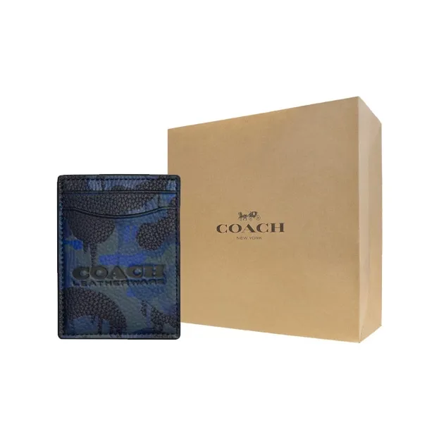 COACH Card Case Soft Polished Pebbled Leather Money Clip Card Holder Mini Women's Camouflage Blue-5