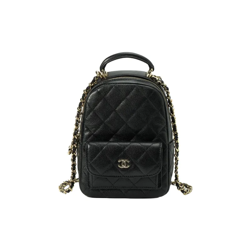 CHANEL Grain Caviar Cow Leather Backpack Mini Women's Black-0