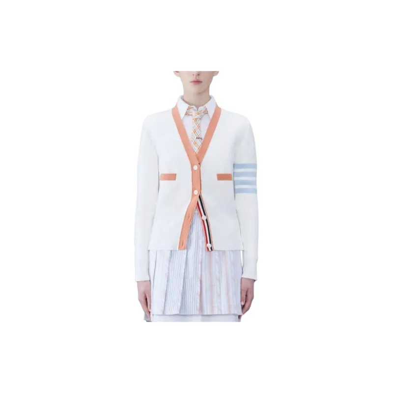 THOM BROWNE 4 Bar Striped V Neck Buttoned Cardigan-1