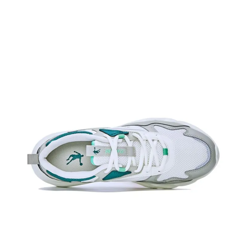 QIAODAN Cushioning Wear Resistant Low Top Running Shoes Men's White Gray Green-2