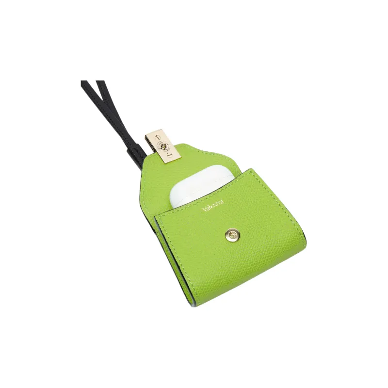 Valextra Millepunte Calfskin Earphone Case Women's Apple Green & Black-2