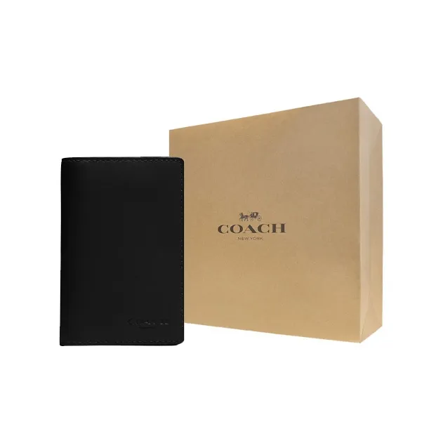 COACH Calfskin Card Holder, Wallet Unisex Black-6