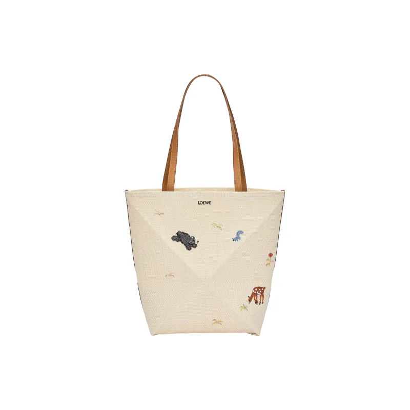 LOEWE Suna Fujita Collaboration Canvas Tote Bag Shopping Bag Handbag Women's Natural-0