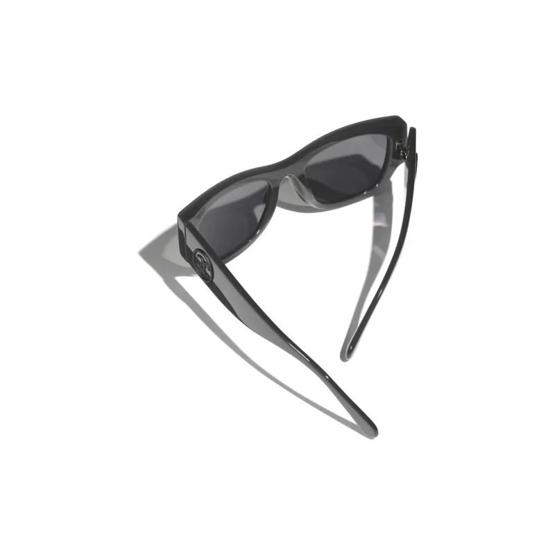 CHANEL Acetate Square Sunglasses Women's Black-3
