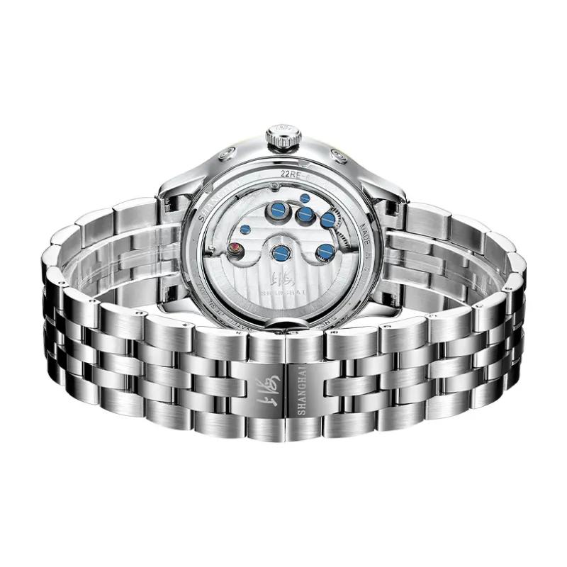 SHANGHAI National Collection Automatic Mechanical Movement Steel Strap Watch Men's Watches White Dial 22RE 610 2L27-7