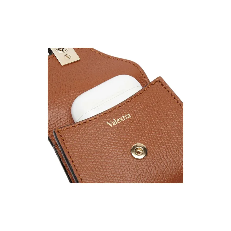 Valextra Millepunte Calfskin Earphone Case Women's Gold Brown & Black-5