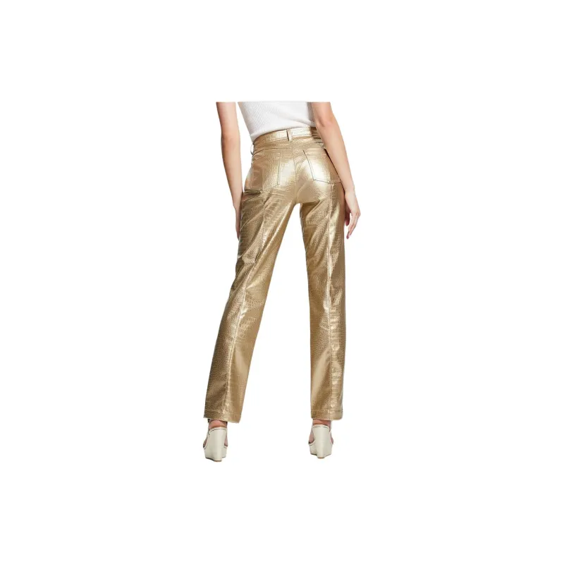 GUESS Ambra Metallic Faux-Leather Pants Casual Pants Women's Gold-1