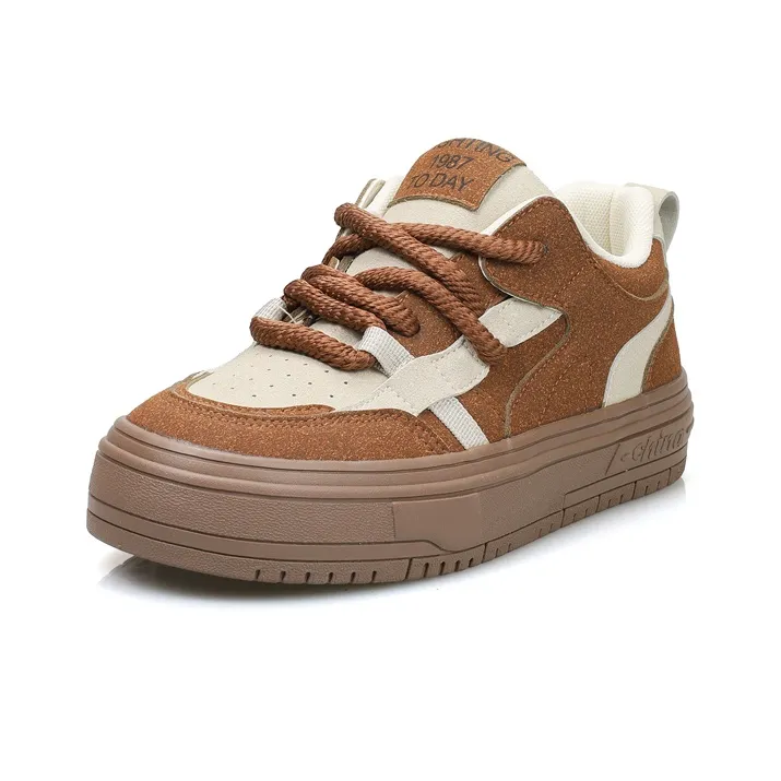B10CROWN Slip Resistant Low Top Skateboard Shoes Women's Brown-2