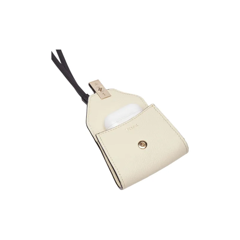 Valextra Millepunte Calfskin Earphone Case Women's White & Black-3