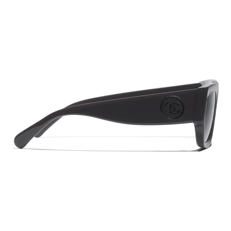 CHANEL Acetate Square Sunglasses Women's Black-2