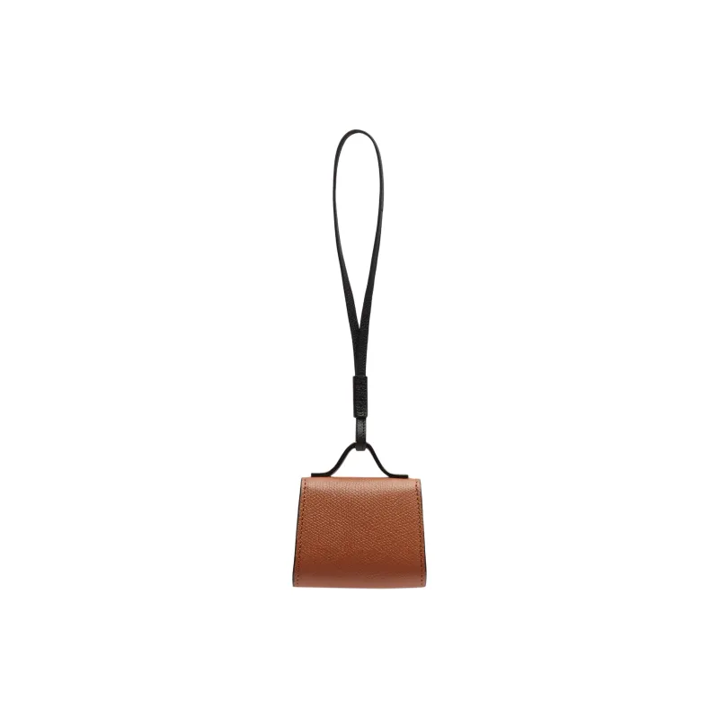 Valextra Millepunte Calfskin Earphone Case Women's Gold Brown & Black-2