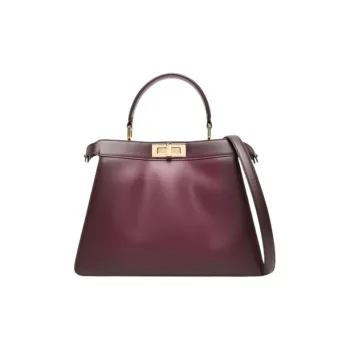 FENDI Peekaboo ISeeU Calfskin Shoulder Bag Crossbody Bag Handbag Large Size Women's Bordeaux Fuchsia