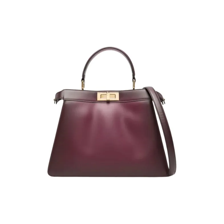 FENDI Peekaboo ISeeU Calfskin Shoulder Bag Crossbody Bag Handbag Large Size Women's Bordeaux Fuchsia-0