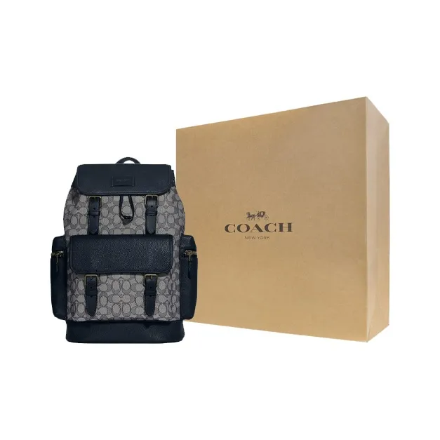 COACH Sprint Textile Cow Leather Backpack Large Size Men's Gray & Black-0