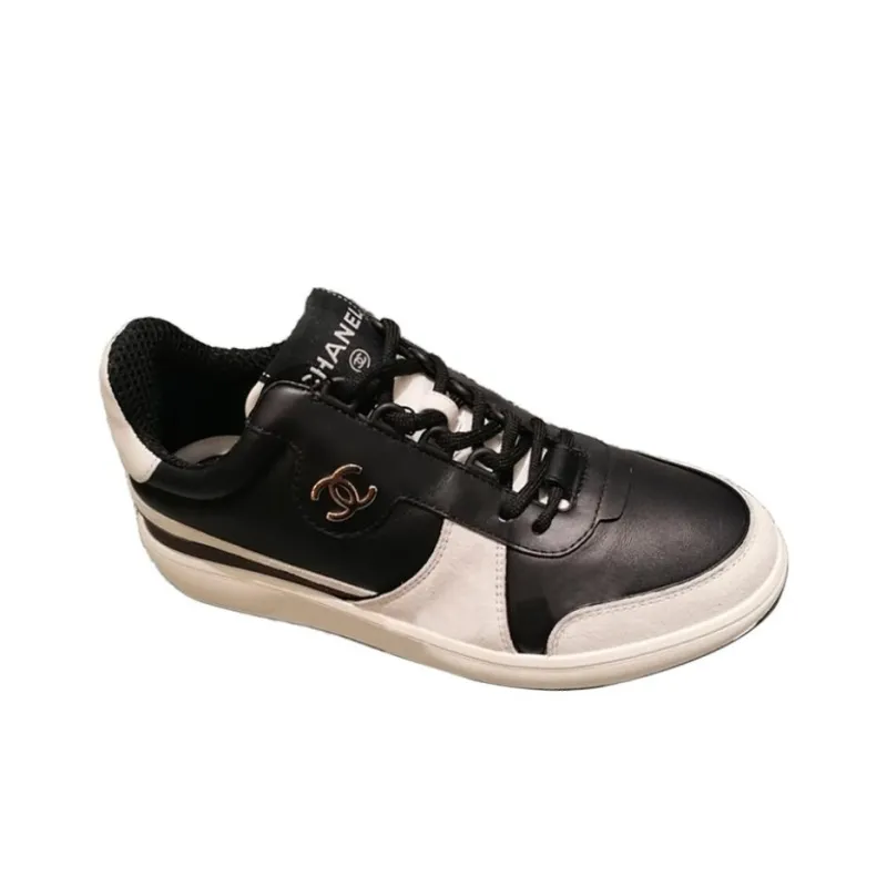 CHANEL Wear Resistant Low Top Skateboard Shoes Women's Black White-1