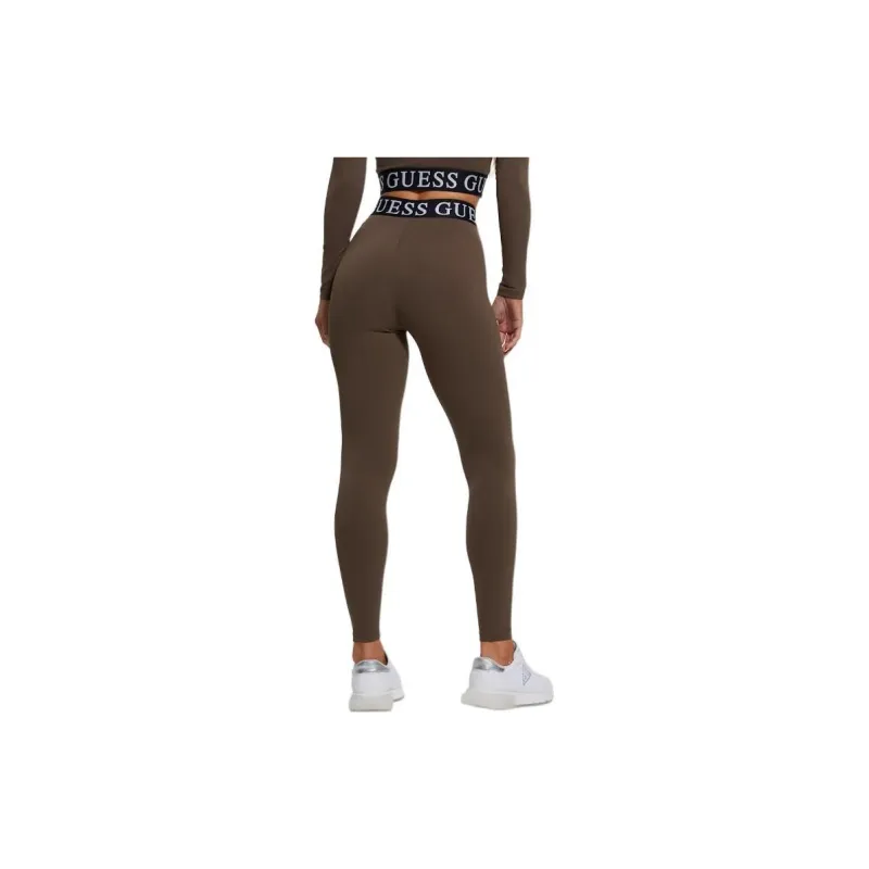GUESS Kiran Monogram Tape Leggings Knitted Sports Pants Women's Brown-1