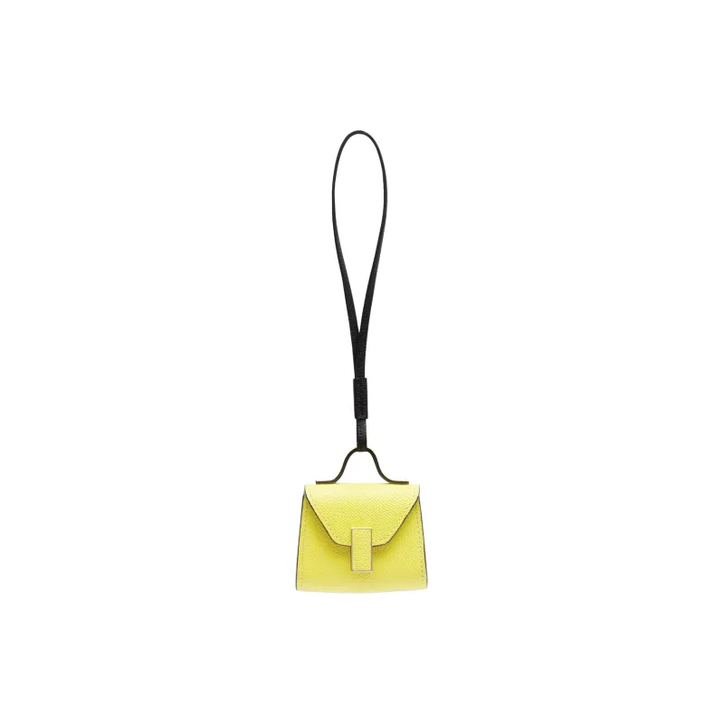 Valextra Millepunte Calfskin Earphone Case Women's Yellow Crystal With Black Accents-0