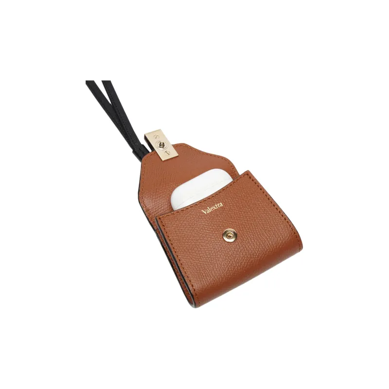 Valextra Millepunte Calfskin Earphone Case Women's Gold Brown & Black-3
