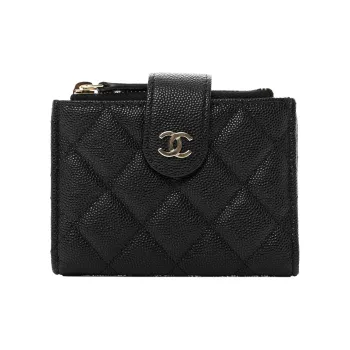 CHANEL Cow Leather Leather Clip Card Holder Wallet Unisex Black