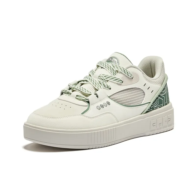 Erke Mechanical Panda Skateboard Shoes Men Low Top Microcrystal White Emerald Wave-2