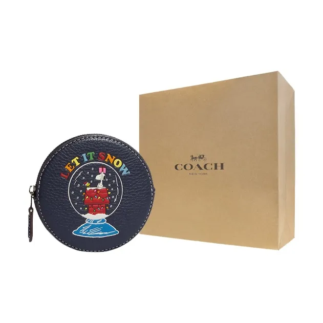 COACH Peanuts Snoopy Collaboration Pebbled Leather Coin Purse Women's Marine Blue-4