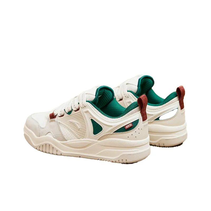 Anta Sea Salt Puffy Shoes Height Increasing Low Top Skateboard Shoes Men's White Gray Green-3