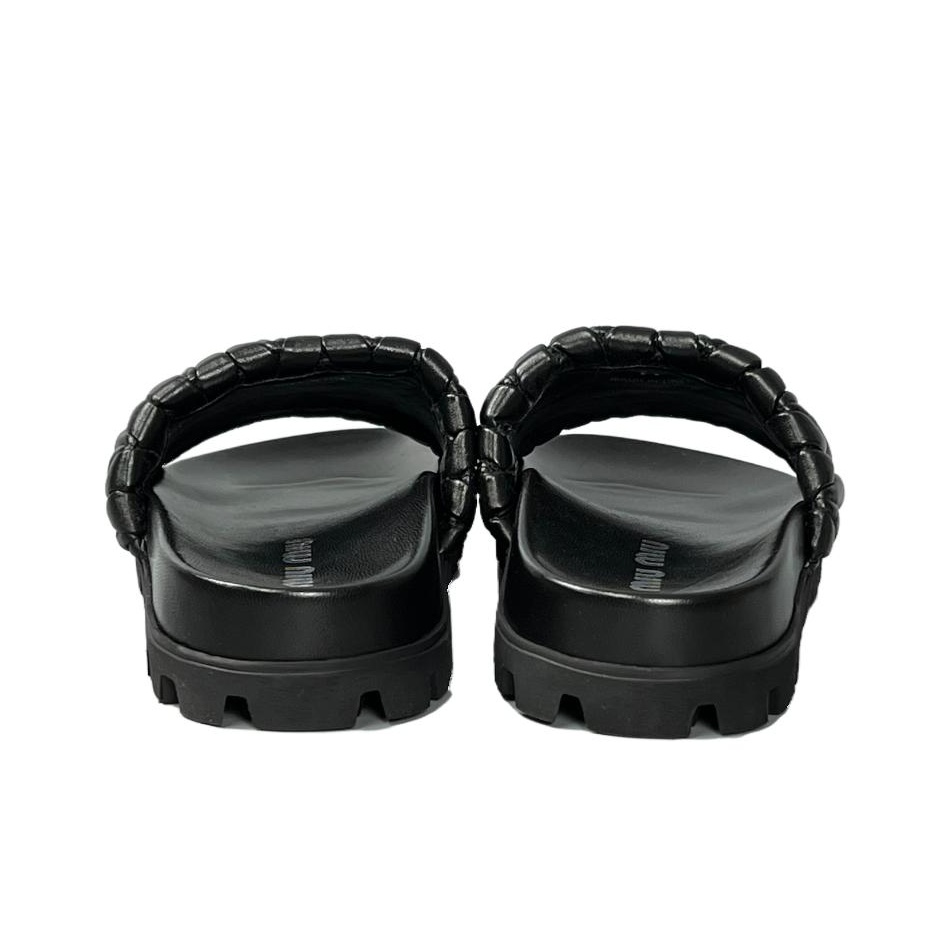 【関税&送料込】Miu Miu Black Leather Slippers Black Leather Slippers | Miu Miu