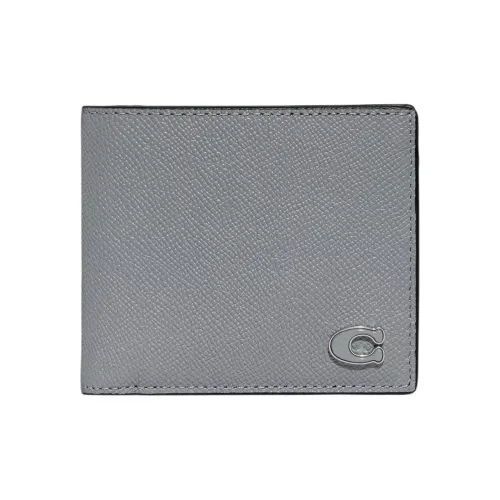 COACH Billfold Wallet Leather Coin Purse Wallet Men's Gray Blue