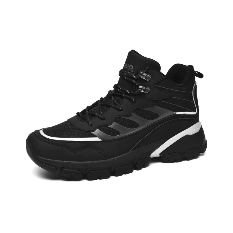 Jeep Cushioning Anti Slip Wear Resistant Lightweight Warm Rebound Mid Top Outdoor Hiking Hiking Shoes Men's Black-2