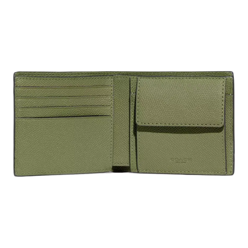 COACH Billfold Wallet Leather Coin Purses Wallets Men's Olive Green-1