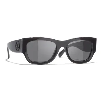 CHANEL Acetate Square Sunglasses Women's Black
