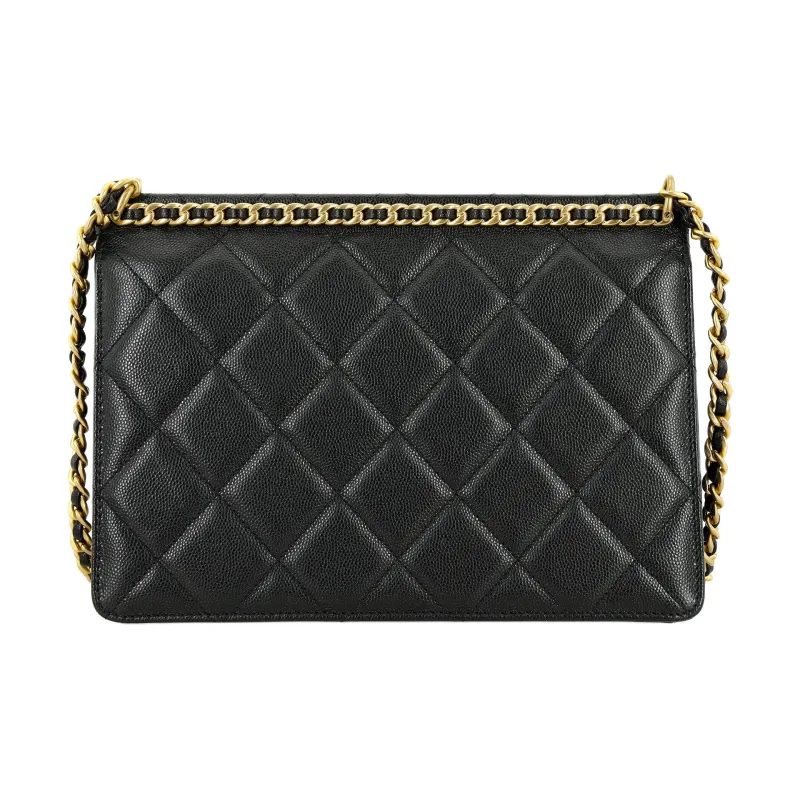 CHANEL Grain Embossed Caviar Cow Leather Flap Bag, Crossbody Bag, Shoulder Bag Women's Black-2