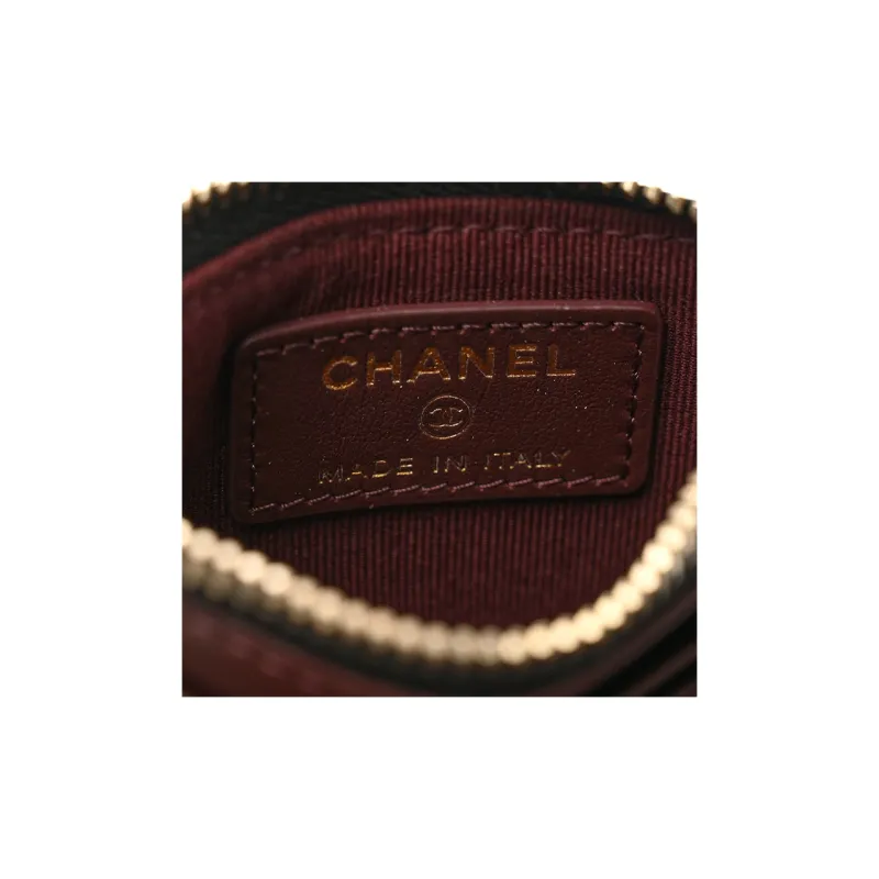 CHANEL Caviar Cow Leather Wallet Card Holder, Wallet Unisex Black-4