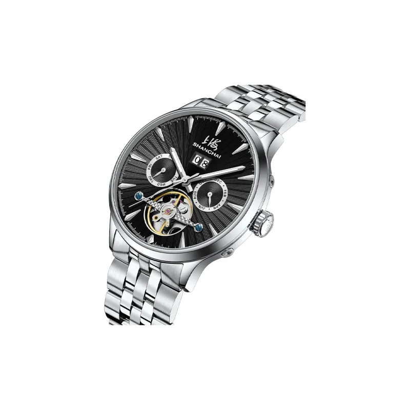 SHANGHAI National Collection Automatic Mechanical Movement Steel Strap Watch Men's Watches White Dial 22RE 610 2L27-5