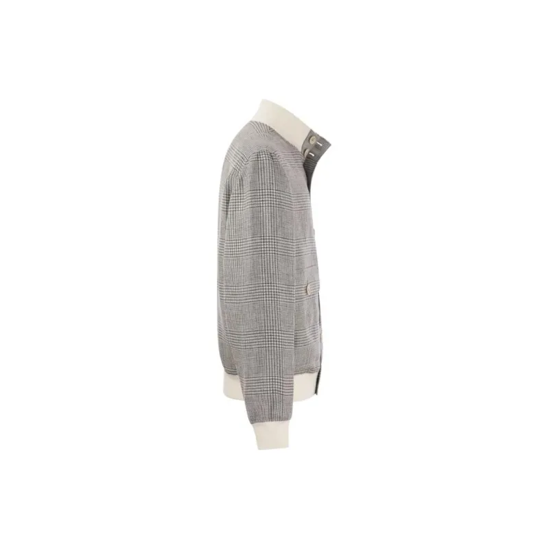Brunello Cucinelli Checked High Neck Jacket-2
