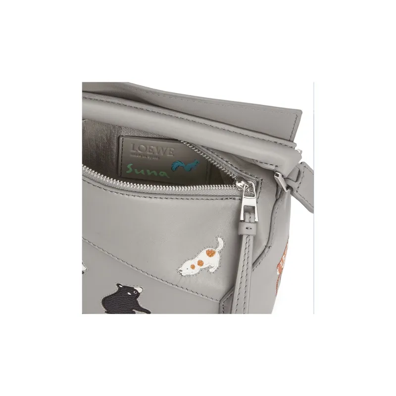 LOEWE Suna Fujita Collaboration Satin Calfskin Handbag Shoulder Bag Crossbody Bag Mini Women's Pearl Gray-5