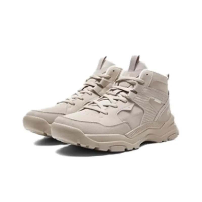 PEAK Flowing Rock Wear Resistant Height Increasing Rebound Mid Top Outdoor Shoes Men's Greige-2