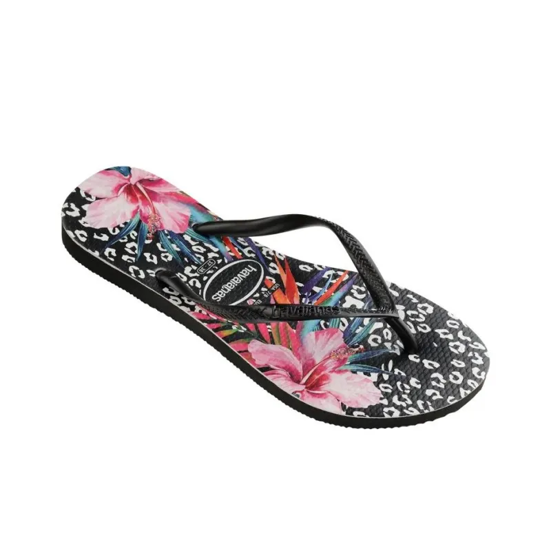 Havaianas Slim Animals Quiet Quick Dry Flip Flops Women's Black-1