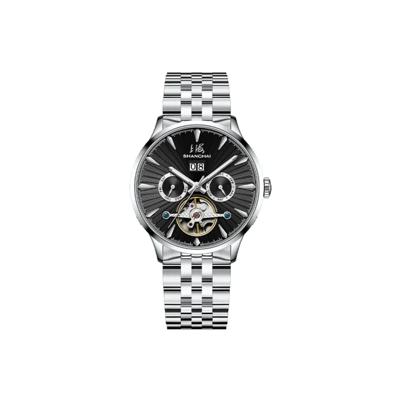 SHANGHAI National Collection Automatic Mechanical Movement Steel Strap Watch Men's Watches White Dial 22RE 610 2L27-4