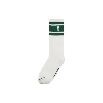 AMIPARIS Striped Intarsia-Knit Logo Socks Knee-High Socks Men's 1 Pack Bottle Green