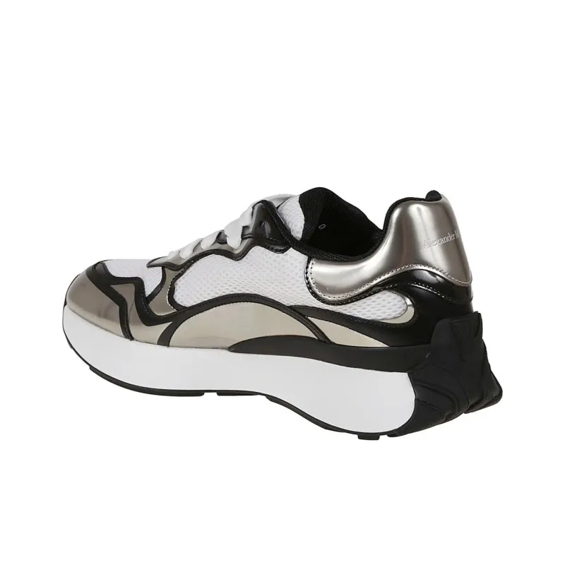 Alexander McQueen Sprint Runner Black White Silver Tone Seal-4