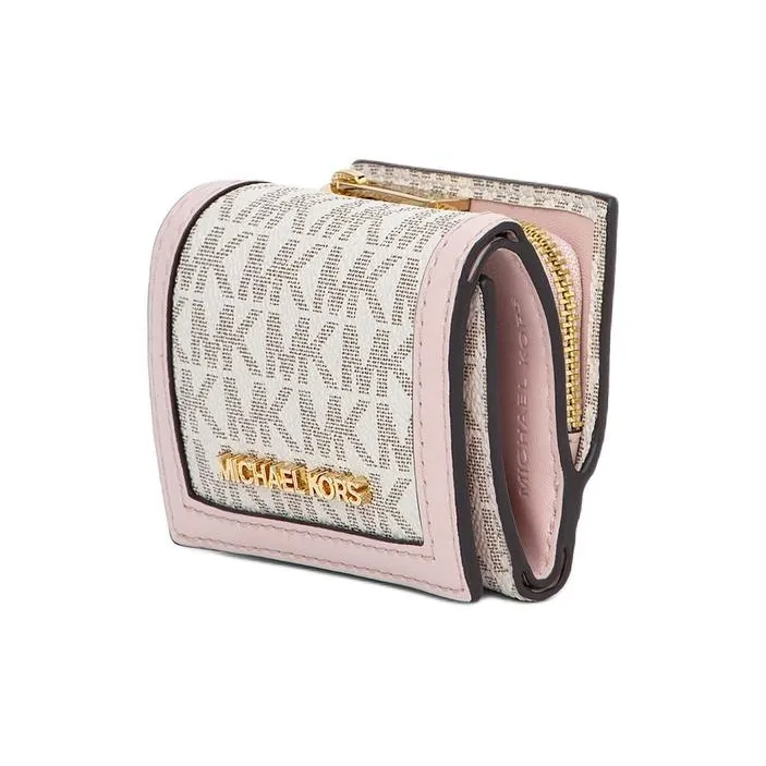 MICHAEL KORS Jet Set Travel Coated Canvas Wallet Extra Small Women's Blush Pink With Multicolor-1
