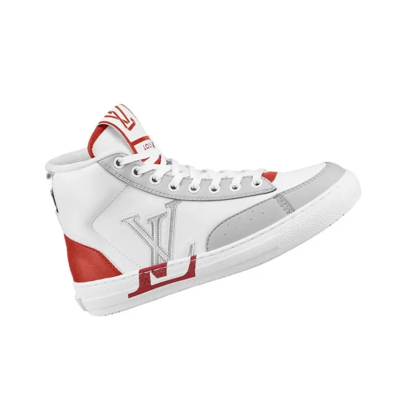 LOUIS VUITTON Charlie High Top Stylish Skateboarding Shoes Women's White Red-1