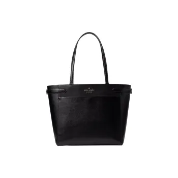 Kate Spade Staci Cross-Stitch Leather Tote Bag Shopping Bag Handbag Women's Black