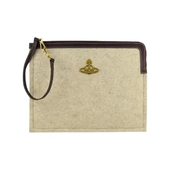 Vivienne Westwood Felt With Leather Clutch Women's Beige, Yellow, & Brown
