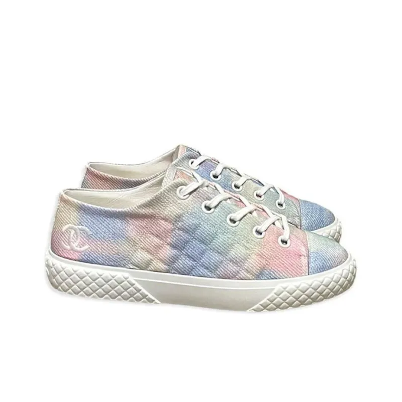 CHANEL Low Top Stylish Skateboarding Shoes Women's Pink Blue White-2