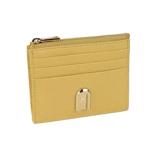 Furla Textured Leather Coin Purses Card Holders Small Size Women's Yellow-1